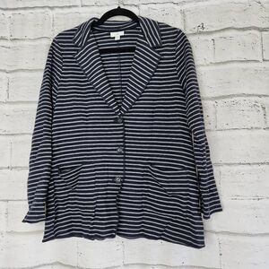 J. Jill Women Blazer Jacket Soft Brushed Cotton Navy Blue Grey Petite Medium PM
